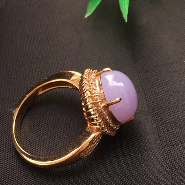 粉紫罗兰蛋面翡翠戒指 高贵优雅图7