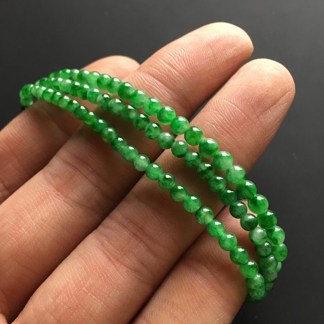 翠绿佛珠天然翡翠项链 直径4毫米图6