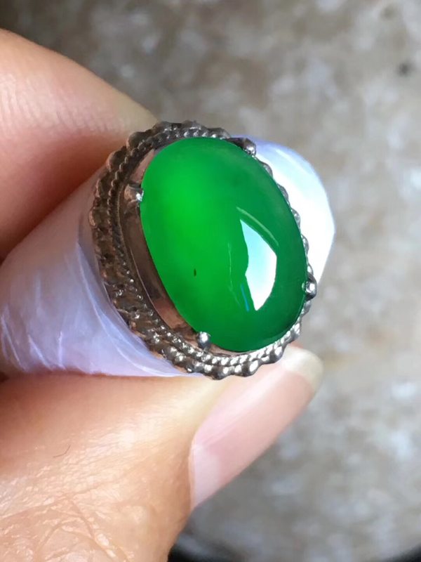 老坑冰种辣艳绿色 翡翠戒指13-9.2-4mm图4