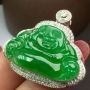 冰种满绿弥勒佛 翡翠挂件 种水好