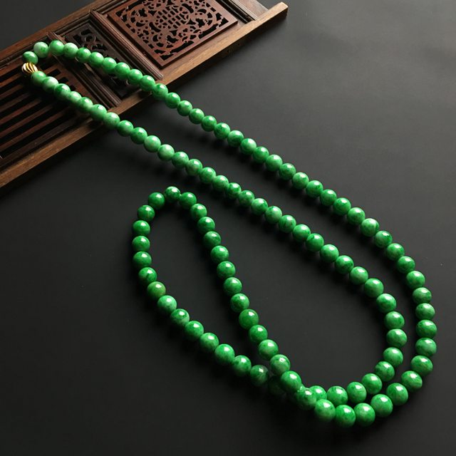 满绿翡翠佛珠项链 佛珠直径7毫米图2