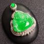 糯种阳绿翡翠吊坠  裸石尺寸：16*17