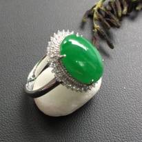 豆種滿色陽綠戒指 緬甸天然翡翠戒指