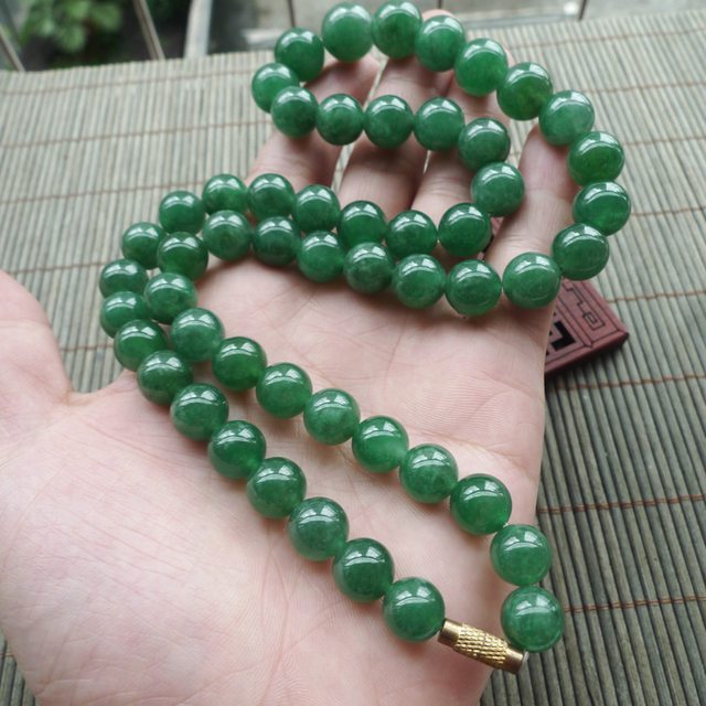 辣绿天然翡翠项链 珠子取大13.5mm图5