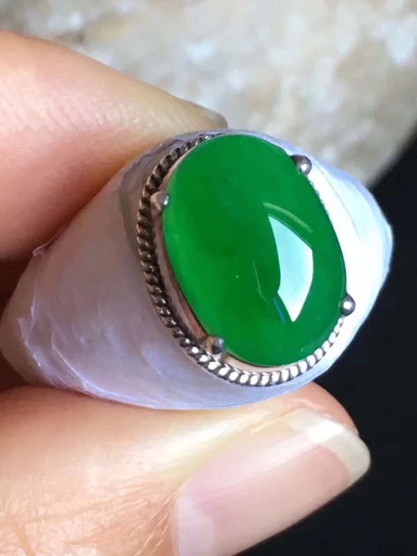 老坑冰种辣阳绿色 翡翠戒指12.8-9.3-4.8mm图8