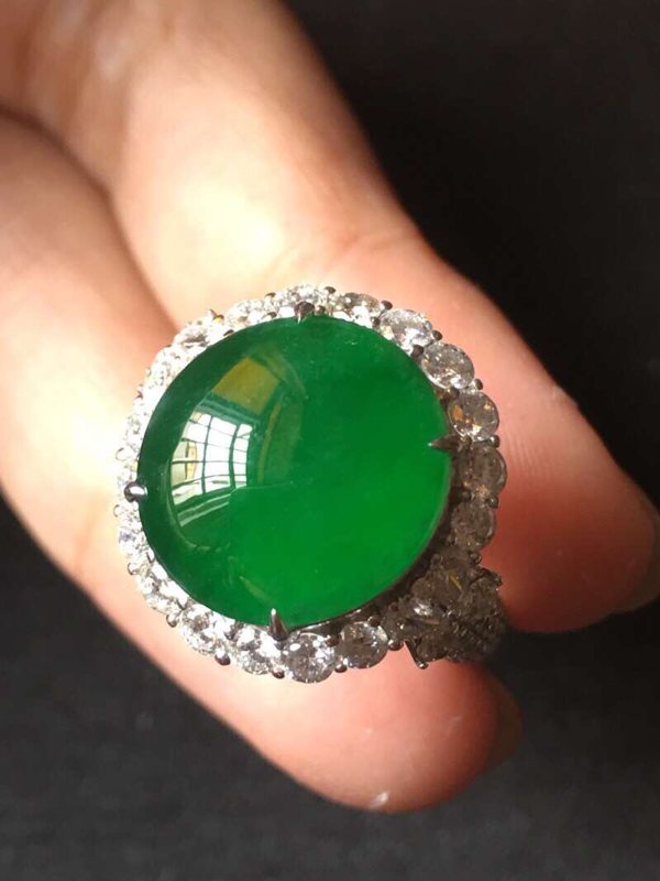 冰種濃艷高色滿綠翡翠戒指