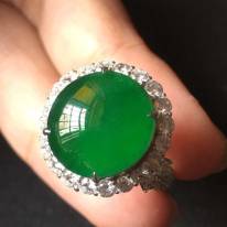 冰種濃艷高色滿綠翡翠戒指