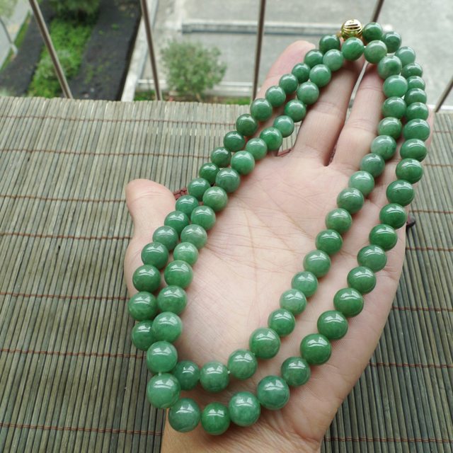 满绿翡翠项链 珠子取大9.5mm图4
