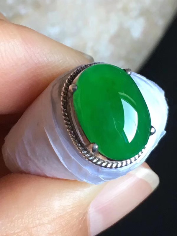 老坑冰种辣阳绿色 翡翠戒指12.8-9.3-4.8mm图6