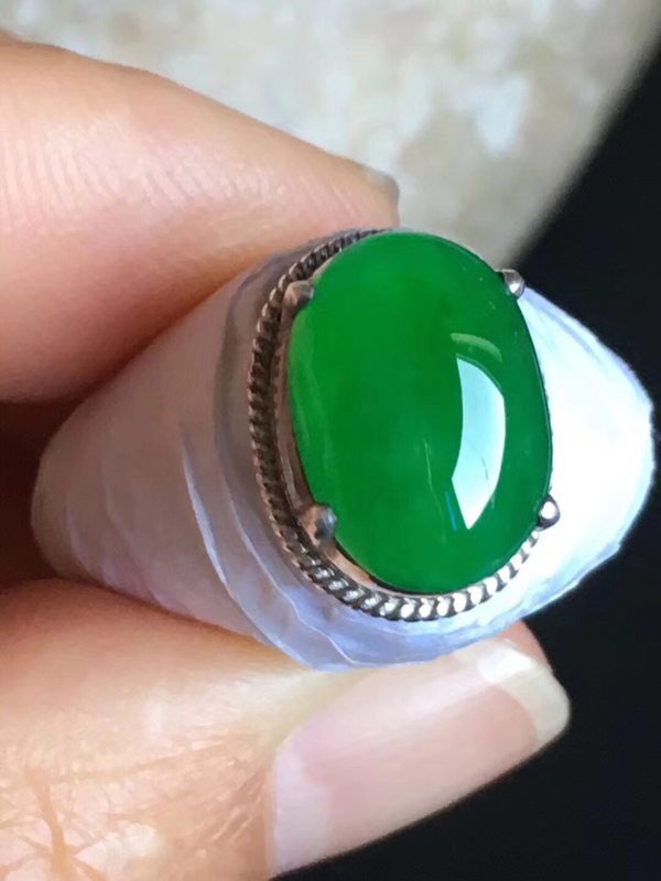 老坑冰种辣阳绿色 翡翠戒指12.8-9.3-4.8mm图4