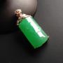 冰种阳绿 缅甸天然竹节翡翠挂件 裸石尺寸26-16-7毫米 连金尺寸37-18-11毫米