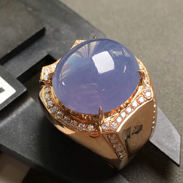 冰紫色 缅甸天然翡翠戒指 18Ｋ金镶嵌钻石图4