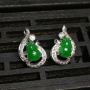 冰种满绿 葫芦耳钉 18K白金 裸石:6.3*4.5*5.5