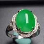 冰糯种阳绿蛋面 翡翠戒指 真金镶嵌