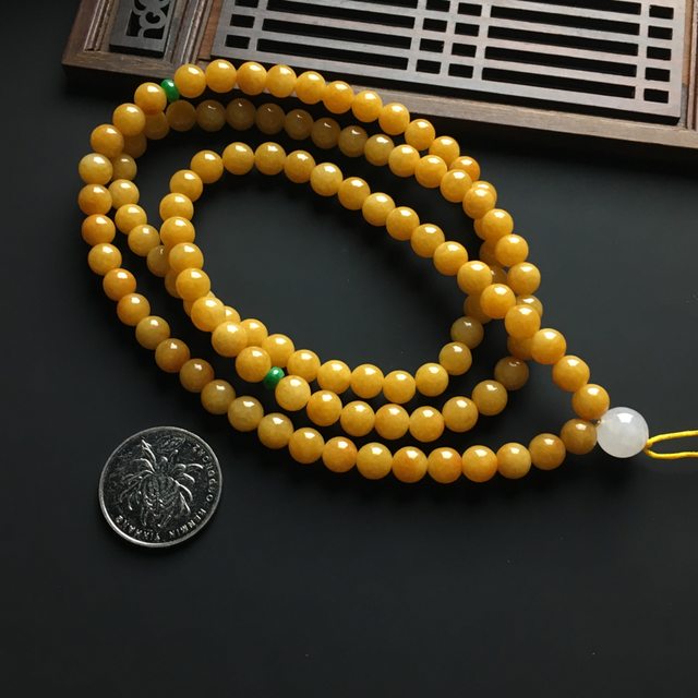 天然黄翡佛珠翡翠项链 直径7.5毫米图5