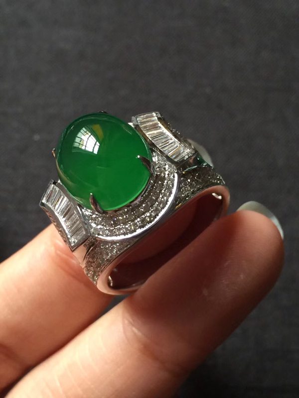 14.511.58寸玻璃种深绿 缅甸天然翡翠戒指图5