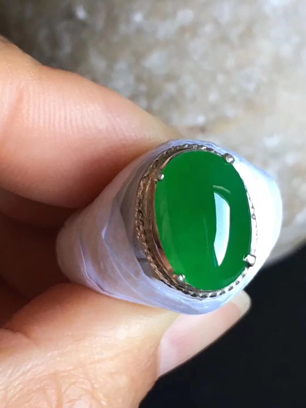 老坑冰种正阳绿色 翡翠戒指13-9-4.8mm图2