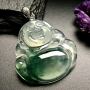 冰种飘花翡翠吊坠 尺寸: 35-34-7mm