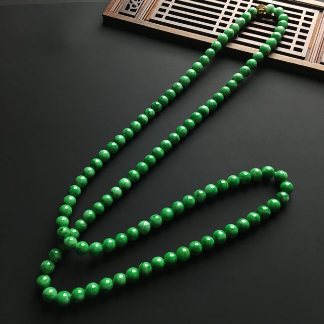 满绿翡翠佛珠项链 佛珠直径7毫米图3