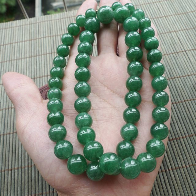 辣绿天然翡翠项链 珠子取大13.5mm图3