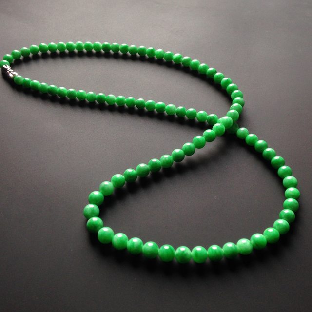 细糯种阳绿翡翠项链大7毫米小5毫米图3
