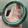 A货翡翠手镯  油青种飘绿圆条手镯53mm
