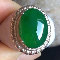 16.2-12.5-5.2寸老坑冰種辣陽綠色 緬甸天然翡翠戒指
