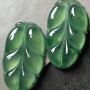 一对的高冰晴底叶子 翡翠挂件 尺寸42.2*25.5*5.5