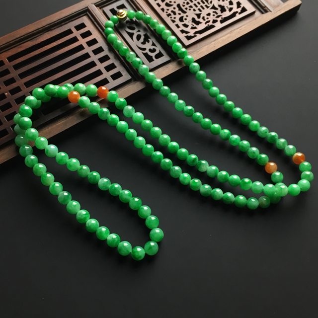 阳绿天然翡翠佛珠项链 直径6毫米图2