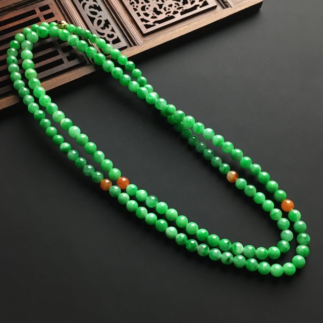 阳绿天然翡翠佛珠项链 直径6毫米