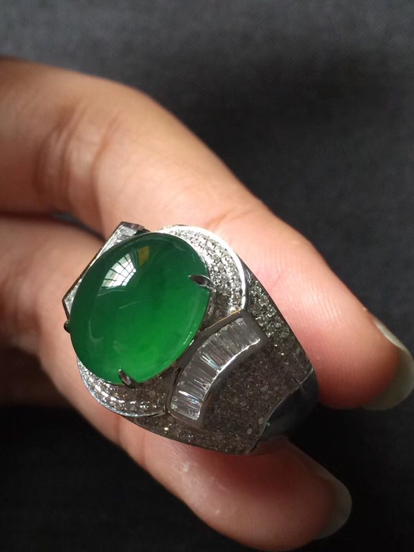 14.511.58寸玻璃种深绿 缅甸天然翡翠戒指图2