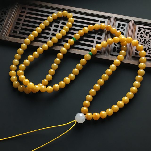 天然黄翡佛珠翡翠项链 直径7.5毫米图3
