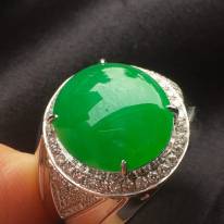 冰種滿綠男款翡翠戒指