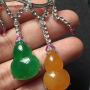 冰种辣色艳阳绿葫芦加无烧金黄翡翠葫芦胸针吊坠两用 裸石20.5:16:6mm、21.5:13.8:7mm整体53:39:11mm