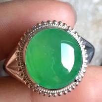 老坑冰种 艳绿色 缅甸天然翡翠戒指