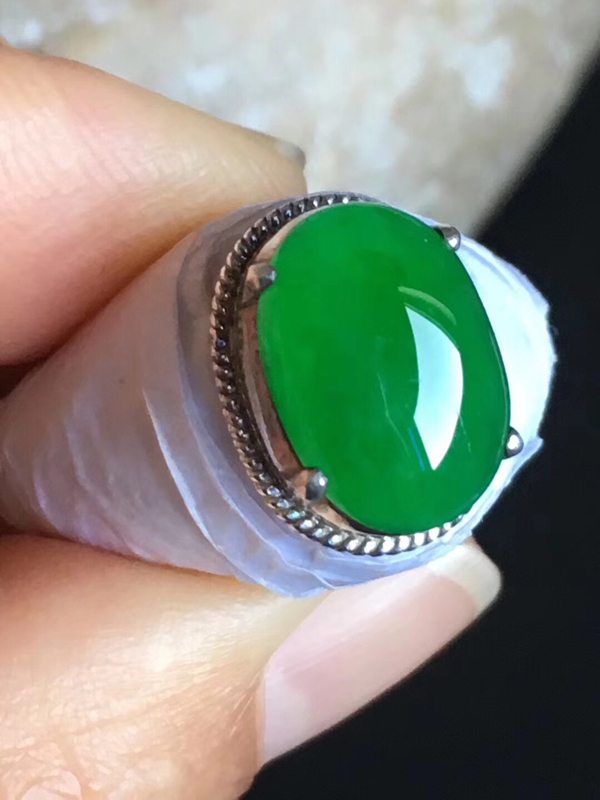 老坑冰种辣阳绿色 翡翠戒指12.8-9.3-4.8mm图3