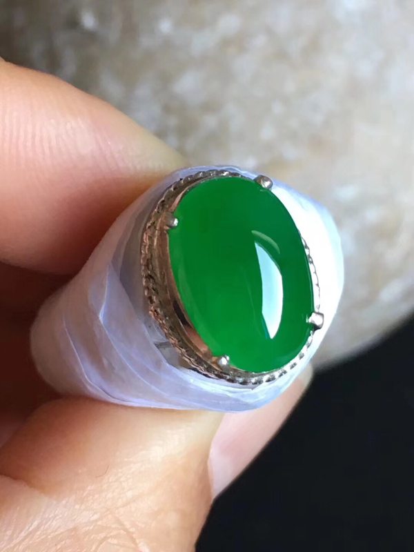 老坑冰种正阳绿色 翡翠戒指13-9-4.8mm图6