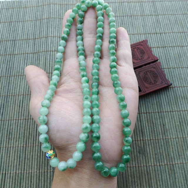 飘绿天然翡翠圆珠项链 珠大取一7.2mm图2