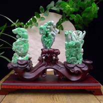糯种阳绿翡翠 福禄寿平安富贵摆件一套