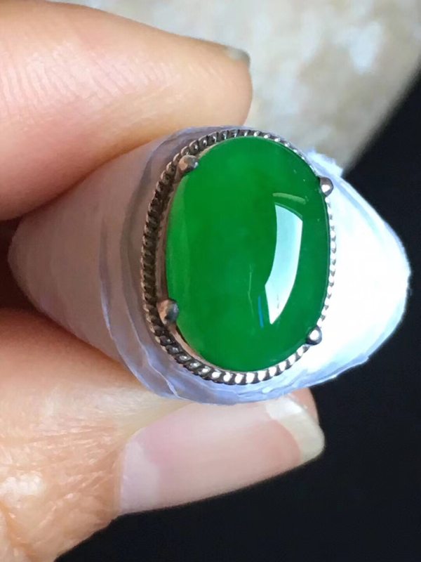 老坑冰种辣阳绿色 翡翠戒指12.8-9.3-4.8mm图7