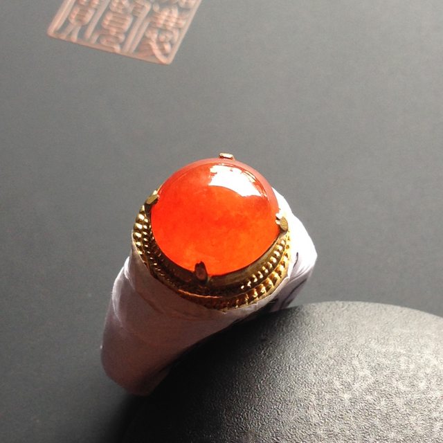10.5－10－3寸冰种红翡 缅甸天然翡翠戒指