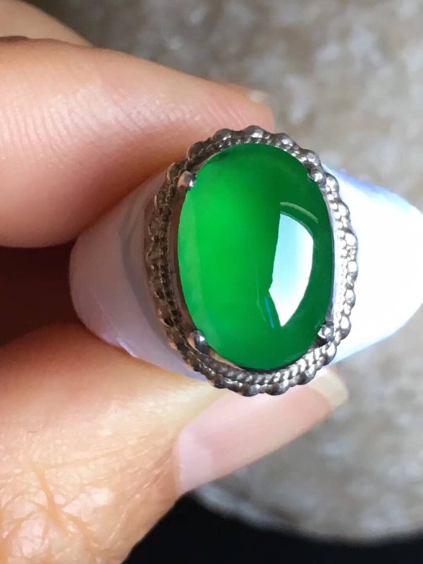 老坑冰种辣艳绿色 翡翠戒指13-9.2-4mm图5
