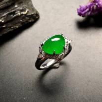 冰种满绿心形 缅甸天然翡翠戒指