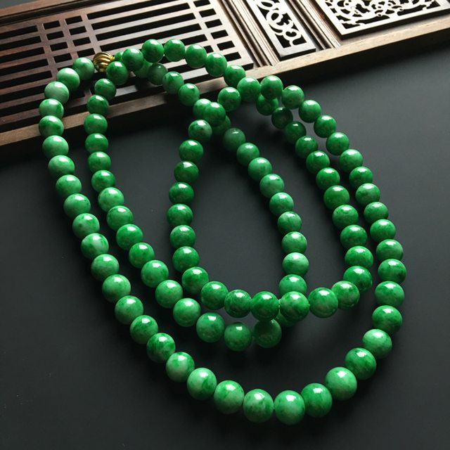 满绿翡翠佛珠项链 佛珠直径7毫米图8
