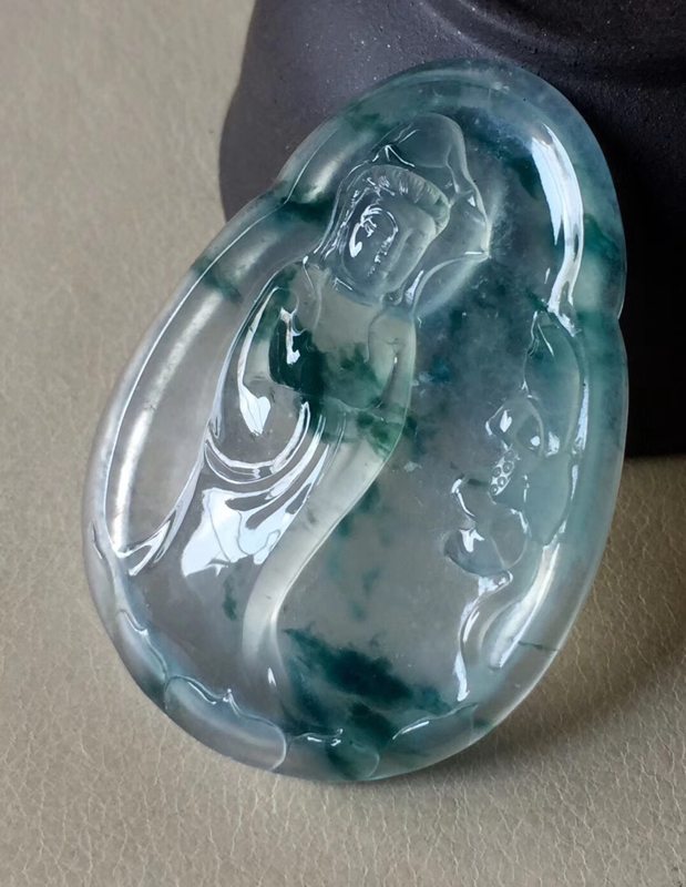 玻璃種飄藍花觀音 翡翠掛件 尺寸45.7*32.5*7.5