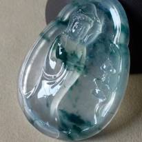 玻璃种飘蓝花观音 翡翠挂件 尺寸45.7*32.5*7.5