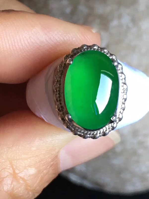 老坑冰种辣艳绿色 翡翠戒指13-9.2-4mm图7