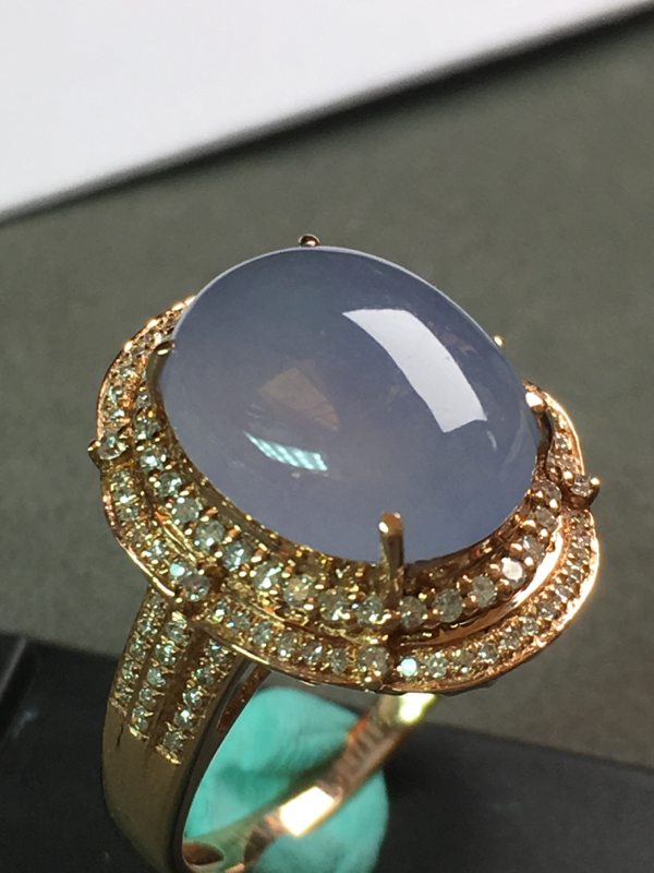 冰种紫罗兰 缅甸天然翡翠戒指 18k金镶嵌钻石图3
