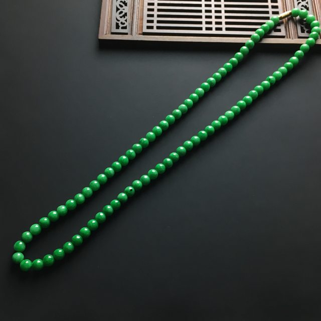 冰帝王绿佛珠项链 单颗直径7.2mm图3