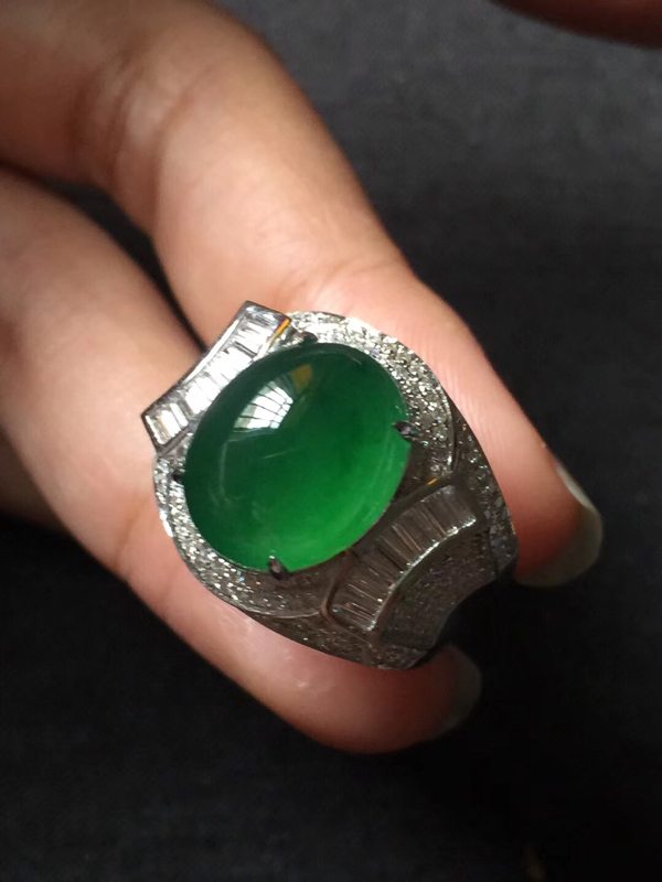 14.511.58寸玻璃种深绿 缅甸天然翡翠戒指